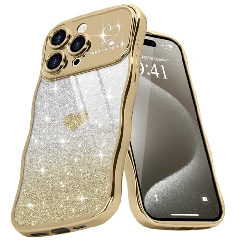 Teageo Wellen Rahmenform Handyhülle für iPhone 15 Pro, Mädchen Stilvoll Curly Wellen Form Schutzhülle Galvanisierte Glitzer TPU Kameraschutz Kratzfest Hülle für iPhone 15 Pro, Golden Teageo Wellen Rahmenform Handyhülle für iPhone 15 Pro, Mädchen Stilvoll Curly Wellen Form Schutzhülle Galvanisierte Glitzer TPU Kameraschutz Kratzfest Hülle für iPhone 15 Pro, Golden von Teageo