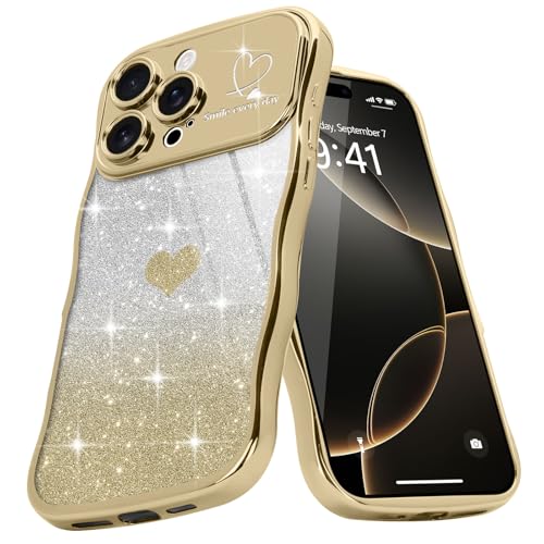 Teageo Wellen Rahmenform Handyhülle für iPhone 16 Pro Max, Mädchen Stilvoll Curly Wellen Form Schutzhülle Galvanisierte Glitzer TPU Kameraschutz Kratzfest Hülle für iPhone 16 Pro Max, Golden Teageo Wellen Rahmenform Handyhülle für iPhone 16 Pro Max, Mädchen Stilvoll Curly Wellen Form Schutzhülle Galvanisierte Glitzer TPU Kameraschutz Kratzfest Hülle für iPhone 16 Pro Max, Golden von Teageo