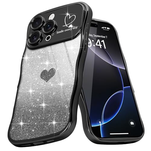 Teageo Wellen Rahmenform Handyhülle für iPhone 16 Pro Max, Mädchen Stilvoll Curly Wellen Form Schutzhülle Galvanisierte Glitzer TPU Kameraschutz Kratzfest Hülle für iPhone 16 Pro Max, Schwarz Teageo Wellen Rahmenform Handyhülle für iPhone 16 Pro Max, Mädchen Stilvoll Curly Wellen Form Schutzhülle Galvanisierte Glitzer TPU Kameraschutz Kratzfest Hülle für iPhone 16 Pro Max, Schwarz von Teageo