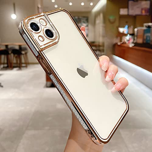 Teageo für iPhone 14 Hülle Crystal Clear Mädchen Glitzer Diamant Muster Handyhülle Weiche Silikon Kameraschutz Kratzfest Stoßfeste Schutzhülle for iPhone 14 6.1 inch, Gold von Teageo