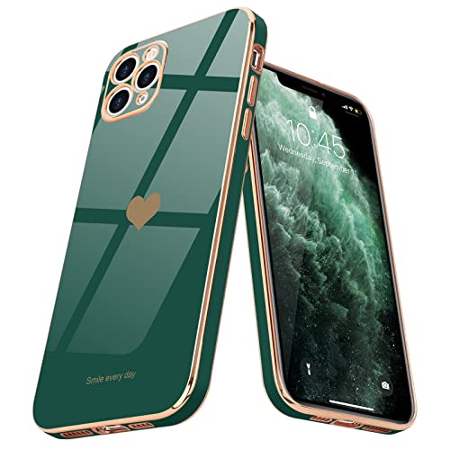 Teageo iPhone 11 Pro Max Hülle, Gold galvanisiertes TPU mit Liebesherzmuster, stoßfeste Hülle für Mädchen und Frauen, Kratzfeste Schutzhülle für Apple iPhone 11 Pro Max (Dunkelgrün) von Teageo