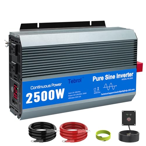 Tebrol 2500 W reiner Sinus-Wechselrichter, Auto-Wechselrichter DC 12 V auf AC 110 V RV, Wechselrichter (2500 W-P) von Tebrol