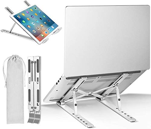 Tec-Digi Laptopständer Verstellbarer Laptophalter Aluminium Tragbarer Notebook-Riser für 10-15,6 Zoll Laptop, iPad, Smartphone, Reisebuch, Schlafzimmer und Büro (silberner Laptopständer), 3 von Tec-Digi