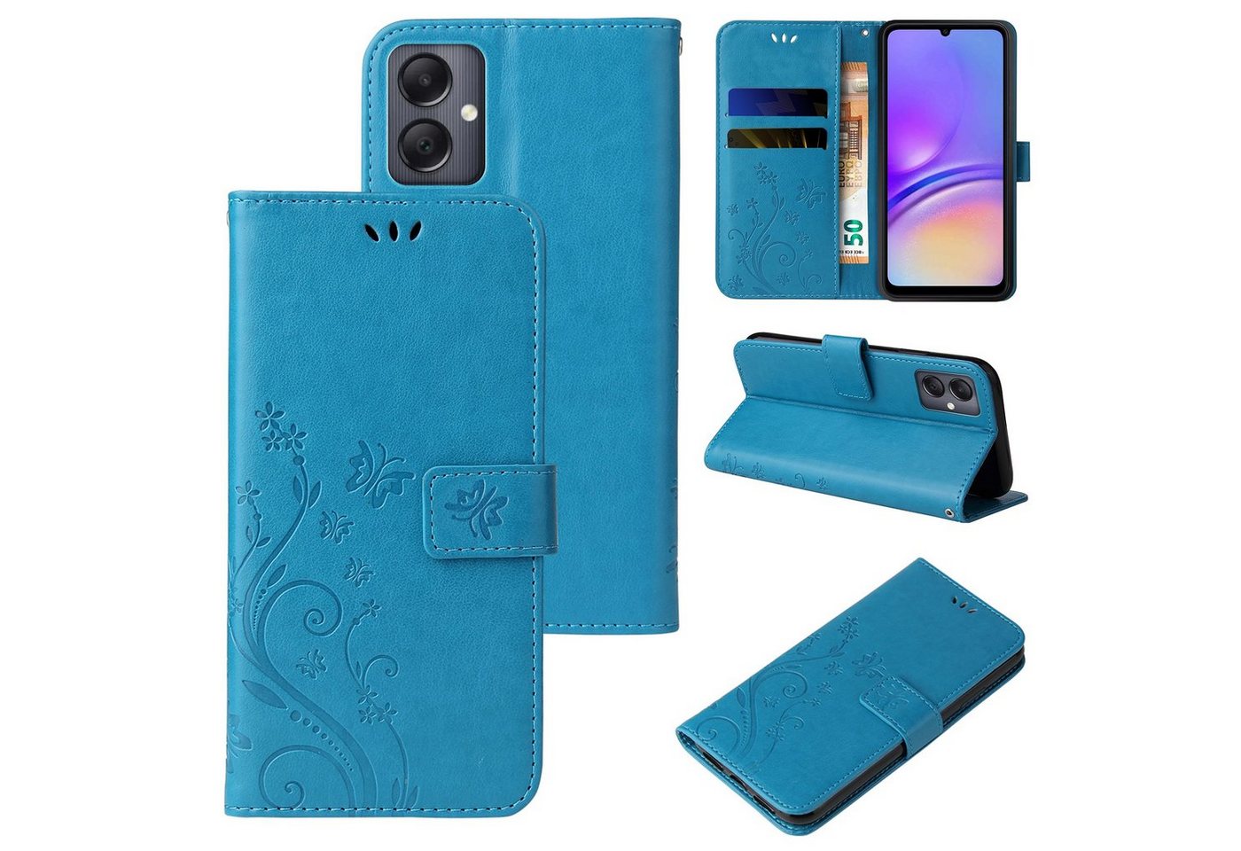 Tec-Expert Handyhülle Cover Tasche Hülle für Samsung Galaxy A05, Klapphülle Case mit Kartenfach Fliphülle aufstellbar, Motiv Blumen von Tec-Expert