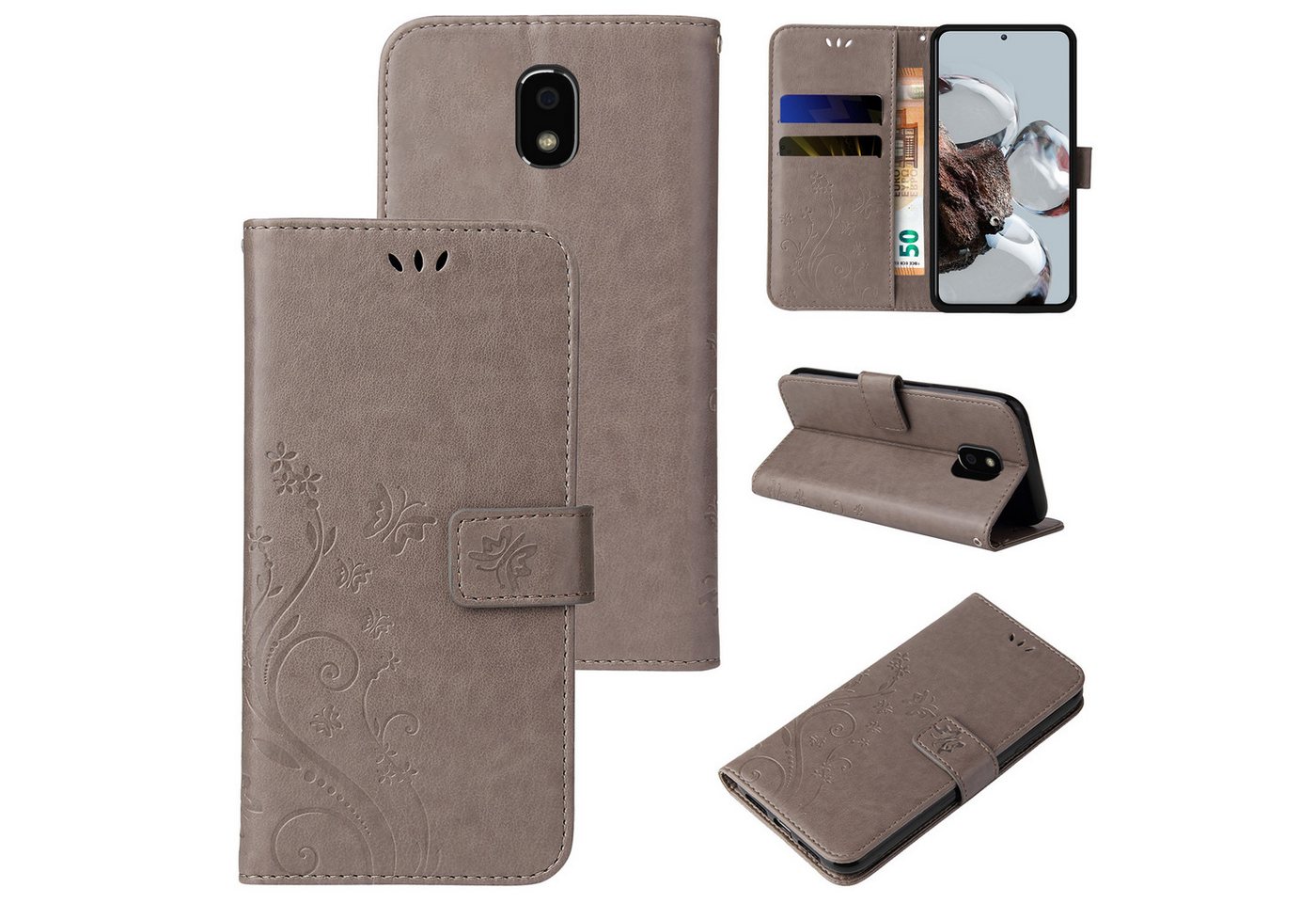 Tec-Expert Handyhülle Cover Tasche Hülle für Samsung Galaxy J7 (2017) 5,5 Zoll, Klapphülle Case mit Kartenfach Fliphülle aufstellbar, Motiv Blumen von Tec-Expert