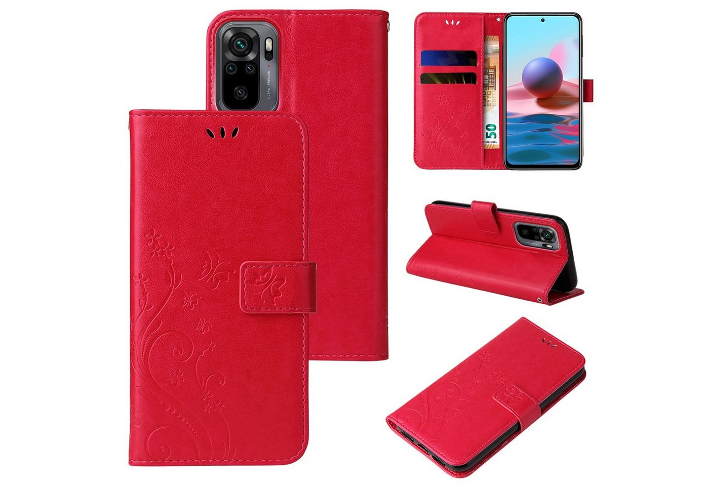 Tec-Expert Handyhülle Cover Tasche Hülle für Xiaomi Redmi Note 10, Klapphülle Case mit Kartenfach Fliphülle aufstellbar, Motiv Blumen von Tec-Expert