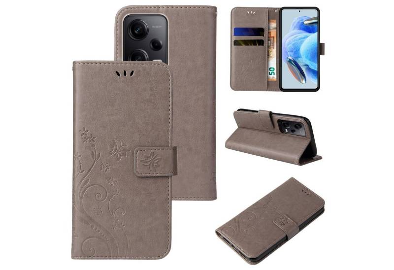 Tec-Expert Handyhülle Cover Tasche Hülle für Xiaomi Redmi Note 12 Pro 5G 6,67 Zoll, Klapphülle Case mit Kartenfach Fliphülle aufstellbar, Motiv Blumen von Tec-Expert