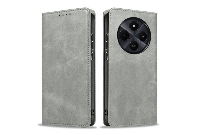 Tec-Expert Handyhülle PU Hülle Glatt für Xiaomi Redmi 14C - Farbe: Grau - von Tec-Expert