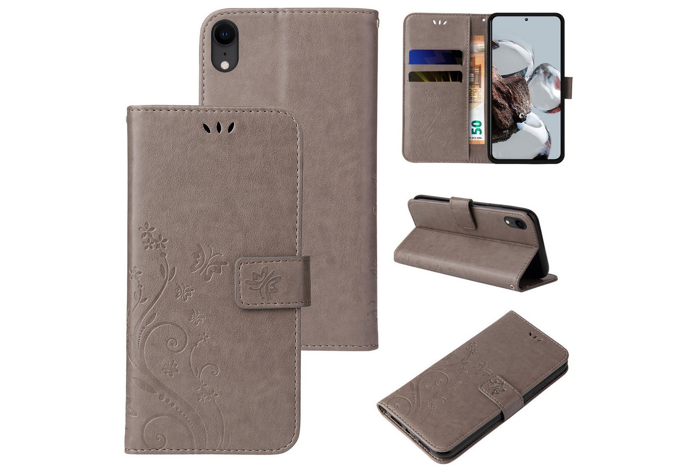 Tec-Expert Handyhülle Cover Tasche Hülle für Apple iPhone XR 6,1 Zoll, Klapphülle Case mit Kartenfach Fliphülle aufstellbar, Motiv Blumen von Tec-Expert