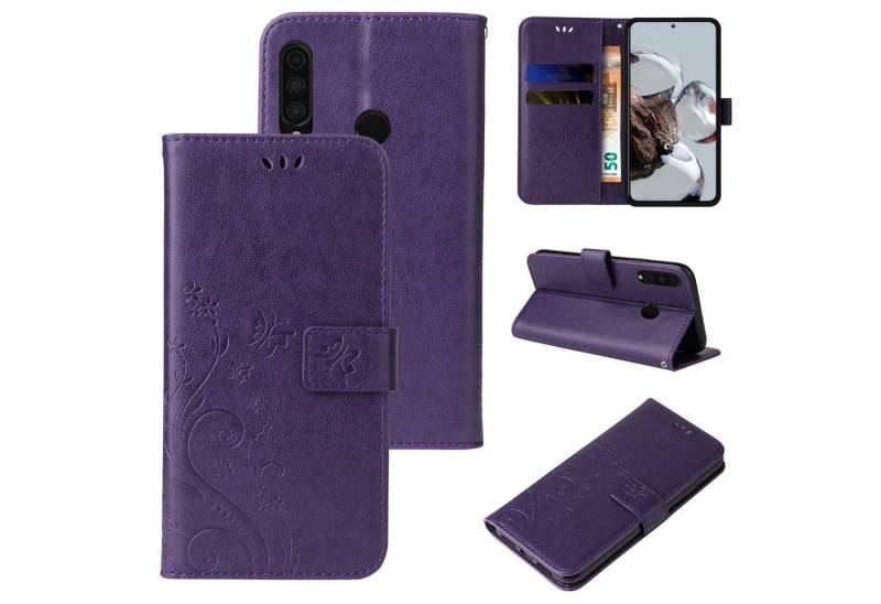 Tec-Expert Handyhülle Cover Tasche Hülle für Huawei P30 Lite 6,15 Zoll, Klapphülle Case mit Kartenfach Fliphülle aufstellbar, Motiv Blumen von Tec-Expert