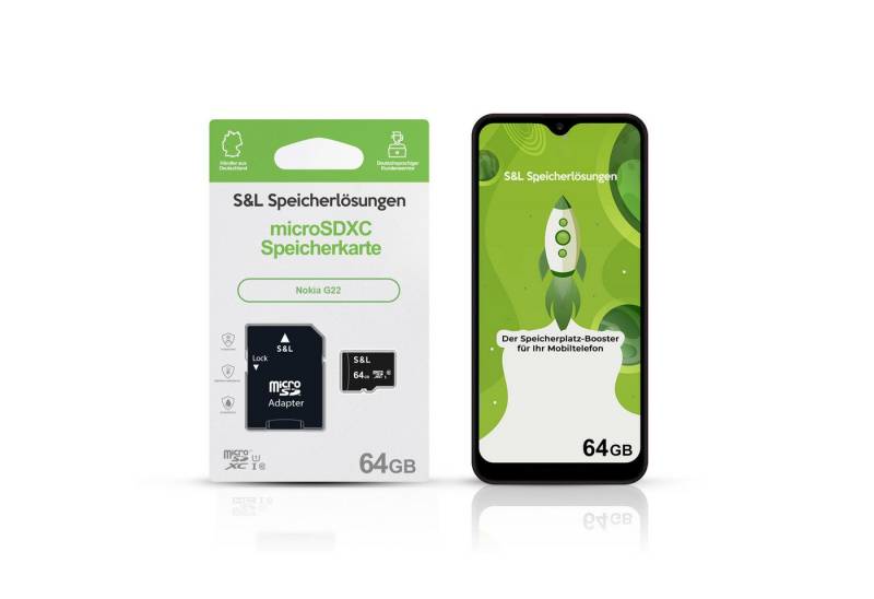 Tec-Expert microSD Karte S&L für Nokia G22 Speicherkarte (64 GB, Class 10, 170 MB/s Lesegeschwindigkeit, microSDXC UHS-I) von Tec-Expert