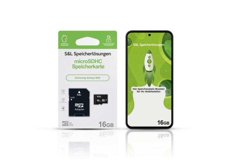 Tec-Expert microSD Karte S&L für Samsung Galaxy M53 Speicherkarte (16 GB, Class 10, 170 MB/s Lesegeschwindigkeit, microSDXC UHS-I) von Tec-Expert