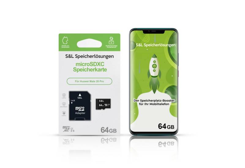 Tec-Expert microSD Karte S&L für Huawei Mate 20 Pro Speicherkarte (64 GB, Class 10, 170 MB/s Lesegeschwindigkeit, microSDXC UHS-I) von Tec-Expert