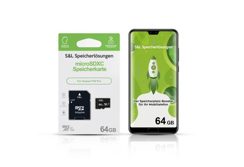 Tec-Expert microSD Karte S&L für Huawei P20 Pro Speicherkarte (64 GB, Class 10, 170 MB/s Lesegeschwindigkeit, microSDXC UHS-I) von Tec-Expert