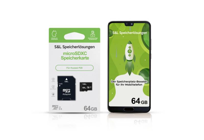 Tec-Expert microSD Karte S&L für Huawei P20 Speicherkarte (64 GB, Class 10, 170 MB/s Lesegeschwindigkeit, microSDXC UHS-I) von Tec-Expert