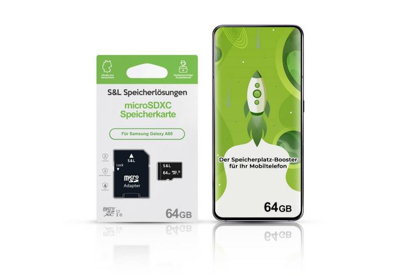Tec-Expert microSD Karte S&L für Samsung Galaxy A80 Speicherkarte (64 GB, Class 10, microSDXC) von Tec-Expert