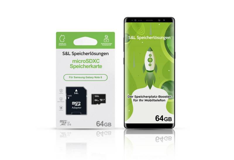 Tec-Expert microSD Karte S&L für Samsung Galaxy Note 8 Speicherkarte (64 GB, Class 10, 170 MB/s Lesegeschwindigkeit, microSDXC UHS-I) von Tec-Expert