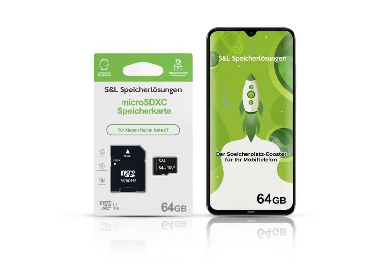 Tec-Expert microSD Karte S&L für Xiaomi Redmi Note 8T Speicherkarte (64 GB, Class 10, 170 MB/s Lesegeschwindigkeit, microSDXC UHS-I) von Tec-Expert