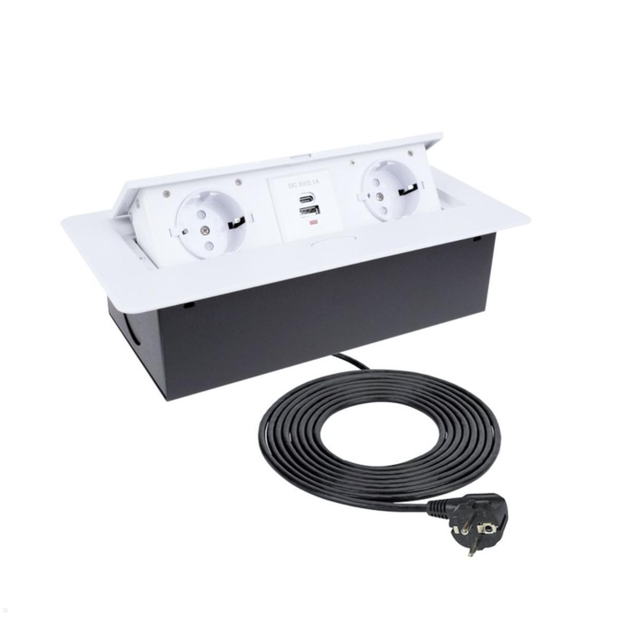 TecLines TES009W 2-fach Einbausteckdose mit USB A/C Charger, 3m Kabel, wei? TecLines TES009W 2-fach Einbausteckdose mit USB A/C Charger, 3m Kabel, wei? von TecLines