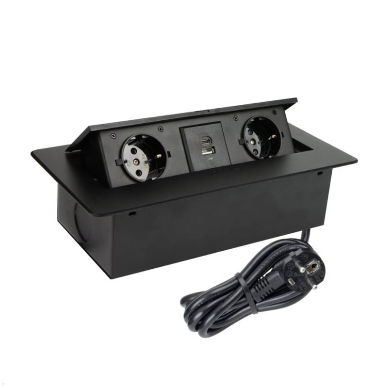 TecLines TES010B 2-fach Einbausteckdose mit USB A/C Charger, 1,5 m Kabel, schwar... von TecLines