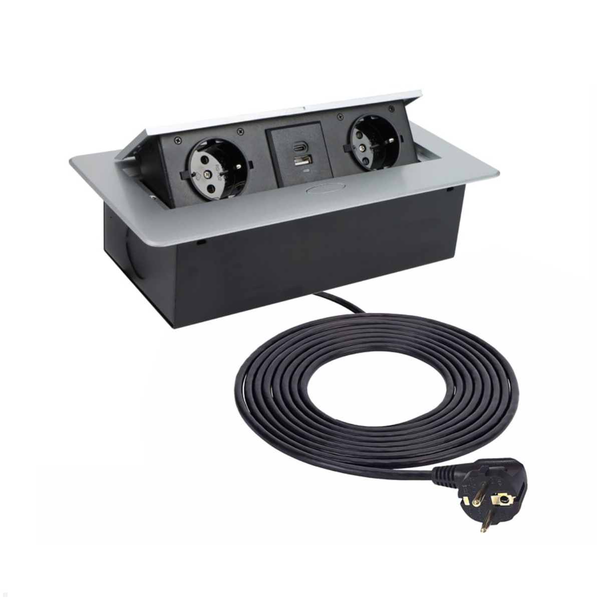 TecLines TES010S 2-fach Einbausteckdose mit USB A/C Charger, 1,5m Kabel, silber TecLines TES010S 2-fach Einbausteckdose mit USB A/C Charger, 1,5m Kabel, silber von TecLines