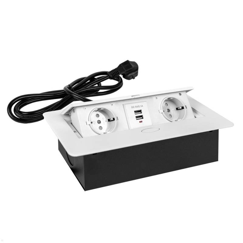 TecLines TES010W 2-fach Einbausteckdose mit USB-Charger, 1,5m Kabel, wei? von TecLines