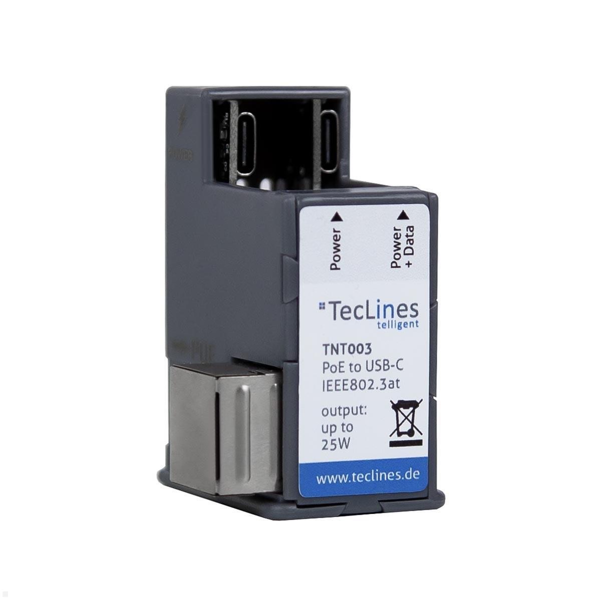 TecLines TNT003 Unterputz PoE Netzteil auf USB-C Ethernet Splitter bis 25 W von TecLines