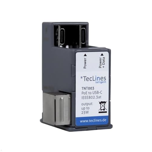 TecLines TNT003 Unterputz PoE Netzteil auf USB-C Ethernet Splitter bis 25 W TecLines TNT003 Unterputz PoE Netzteil auf USB-C Ethernet Splitter bis 25 W von TecLines