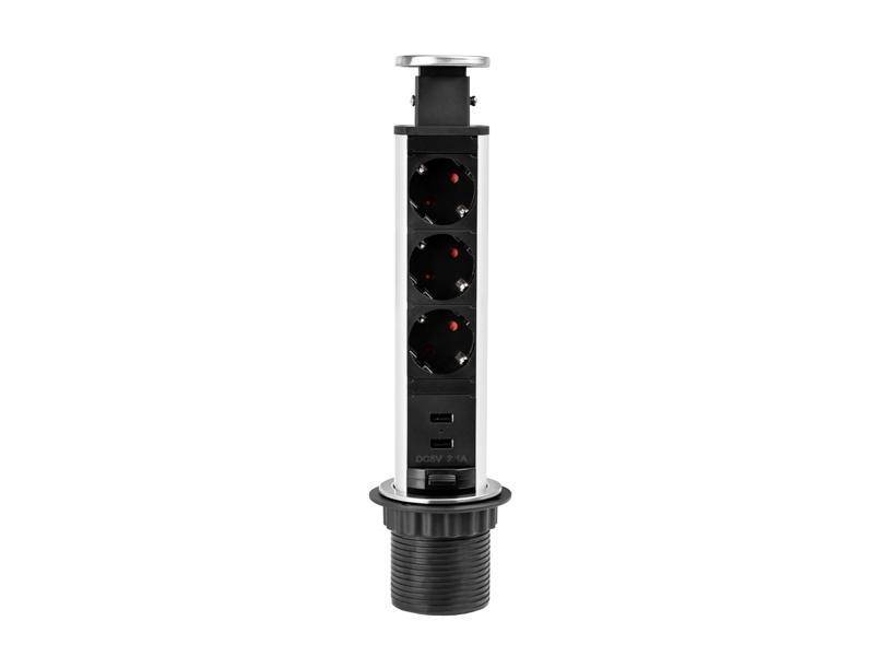 TecLines TVS002 versenkbare Steckdosenleiste 315mm, 3x Steckdose, 2x USB von TecLines