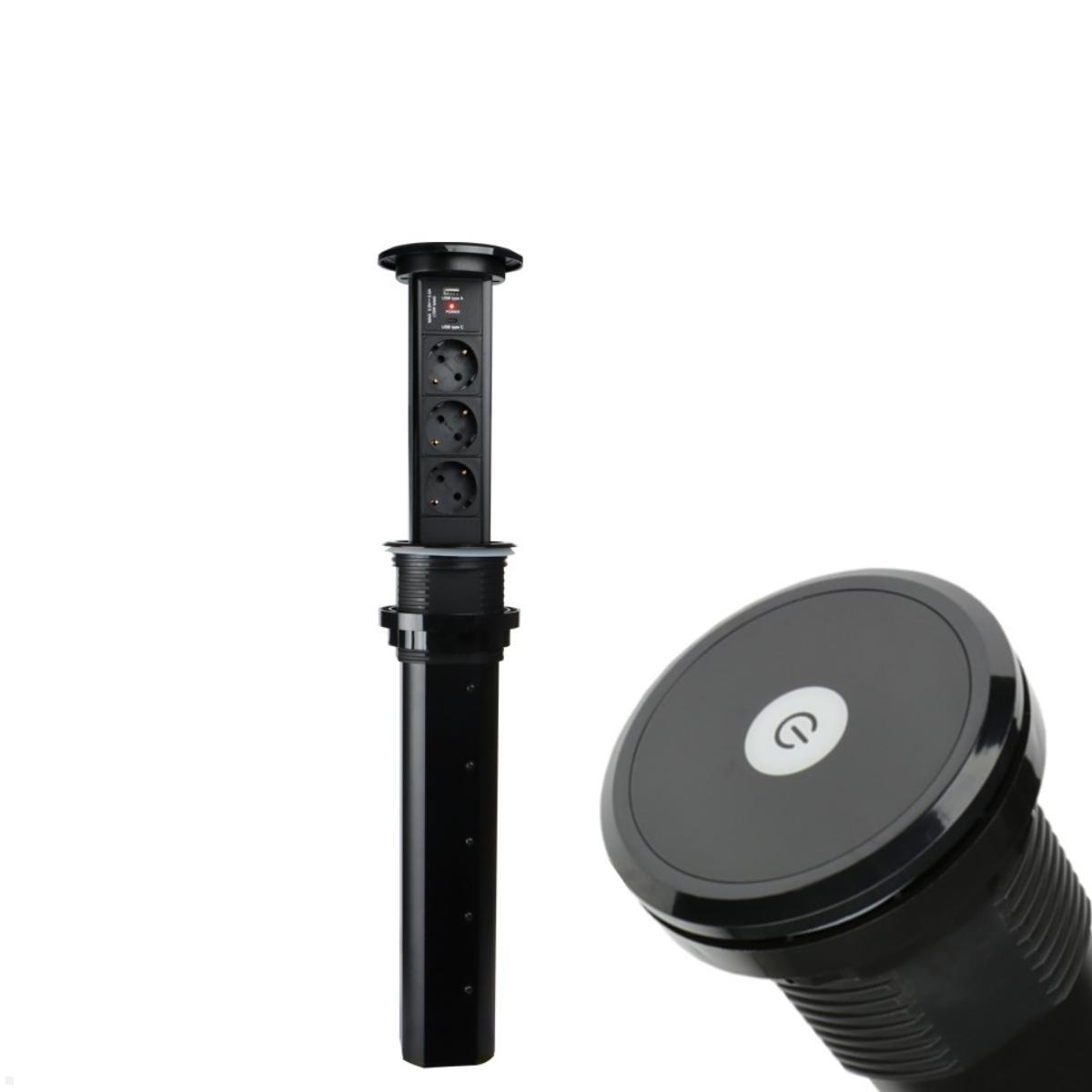 TecLines TVS006B versenkbare 3-fach Steckdosenleiste mit USB A/C, Qi, schwarz TecLines TVS006B versenkbare 3-fach Steckdosenleiste mit USB A/C, Qi, schwarz von TecLines