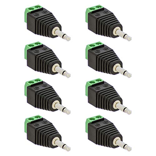 8x Klinken Stecker 3,5 mm Adapter Mono > Terminal Block 2-Pin Kabel Schraub Klemmen von Tecbee