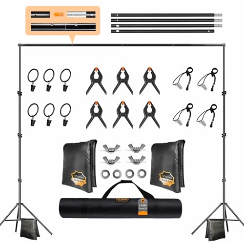 2.6x3m Fotostudio Hintergrundsystem Verstellbares Fotohintergrundständer Set für Fotografie Party mit 1 Tragetasche, Stützsystem Ständer für Fotos, Videos, Studio,6 Frühling Klemmen, 2 Sandsäcke 2.6x3m Fotostudio Hintergrundsystem Verstellbares Fotohintergrundständer Set für Fotografie Party mit 1 Tragetasche, Stützsystem Ständer für Fotos, Videos, Studio,6 Frühling Klemmen, 2 Sandsäcke von Tecdigbo