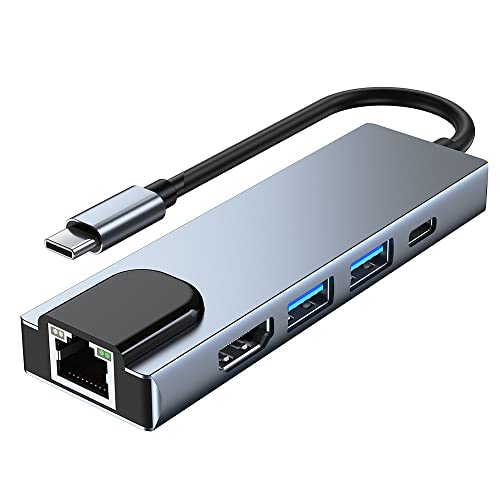 Tech-Protect V3-Hub Adapter 5in1 - USB-C Adapter mit 4K HDMI, 2X USB, USB-C, LAN RJ45 | für Laptops mit USB-Typ-C-Anschluss | Grau von Tech-Protect