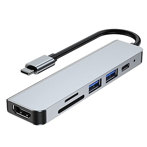 Tech-Protect V4-Hub Adapter 6in1 - USB-C Adapter mit 4K HDMI, 2 USB, SD/TF Kartenleser, USB-C | für Laptops mit USB-Typ-C-Anschluss | Grau von Tech-Protect