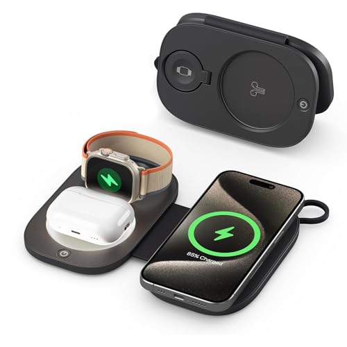 Faltbare 3-in-1 kabellose Ladestation für Apple, kompatibel mit Magsafe-Ladeständer, magnetische kabellose Ladestation für iPhone 16, 15, 14, 13, 12, Airpods Pro, Apple Watch Ultra Faltbare 3-in-1 kabellose Ladestation für Apple, kompatibel mit Magsafe-Ladeständer, magnetische kabellose Ladestation für iPhone 16, 15, 14, 13, 12, Airpods Pro, Apple Watch Ultra von Tech forge
