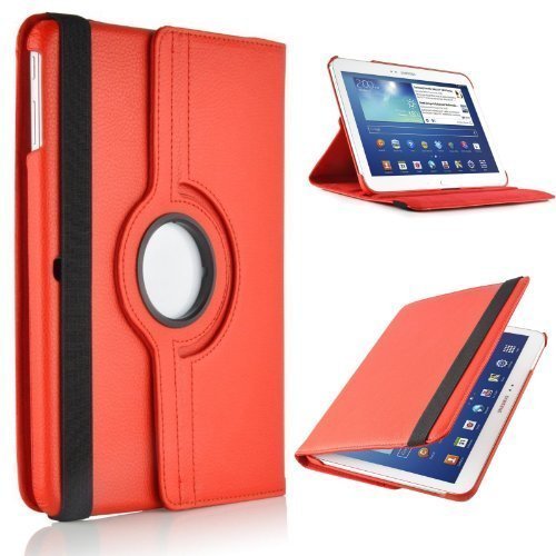 360 Degree drehbar aus Leder mit Standfunktion für Samsung Galaxy Tab 2 10.1 P5100 P5110 mit Displayschutzfolie und Eingabestift rot von TechDealsUK