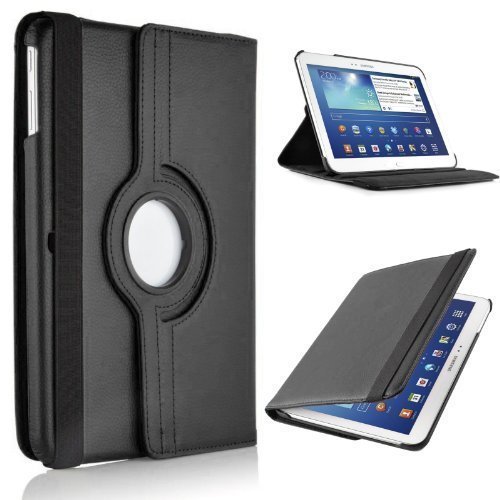 360 Degree drehbar aus Leder mit Standfunktion für Samsung Galaxy Tab 2 10.1 P5100 P5110 mit Displayschutzfolie und Eingabestift schwarz von TechDealsUK