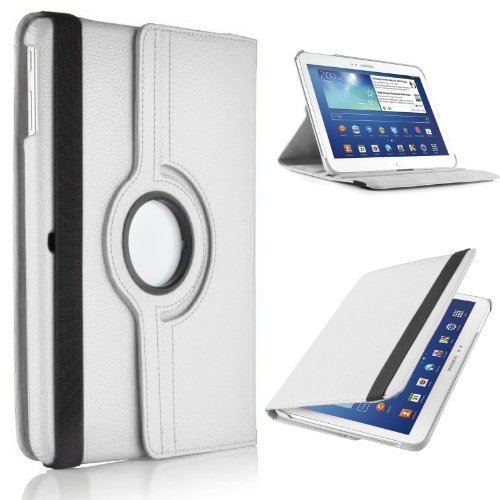 Foliotasche mit Ständer 360 Grad drehbar aus Leder für Samsung Galaxy Tab 4 10.1 T530 T535 - Weiß von TechDealsUK