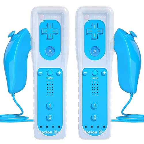 TechKen Controller für Wii mit Motion Plus und Wii Nunchuck Controller Wii Fernbedienung Nunchuk Kontroller Wii Vernbedinung Remote Plus Controller Ersatz für Wii/WiiU (Blau) von TechKen