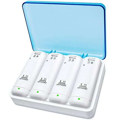 TechKen Wii Akku Ladegerät Set,Wii Remote Controller Ladestation Docking Station Wii Charger Mit 4 x2800MAH Akkus Wiederaufladbaren (Akku Ladegerät) von TechKen