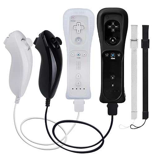 TechKen Wii Controller Remote mit Nunchuck Wii Kontroller mit Nunchuk Wii Fernbedienung Wii Vernbedinung Ersatz Controller für Wii (Controller ohne Motion Plus) (Schwarz + Weiß) von TechKen