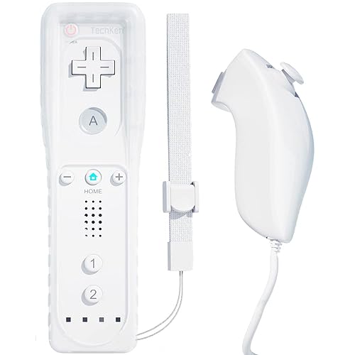 TechKen Wii Controller Remote mit Nunchuck Wii Kontroller mit Nunchuk Wii Fernbedienung Wii Vernbedinung Ersatz Controller für Wii (Controller ohne Motion Plus) (Weiß) von TechKen