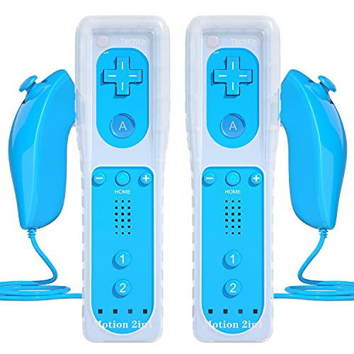 TechKen drahtlose Fernbedienung und Nunchuck,Spiel-Joysticks mit integriertem Motion Plus-Controller für Wii & Wii U 2 Blau von TechKen