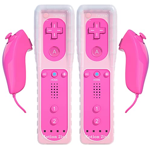 TechKen drahtlose Fernbedienung und Nunchuck,Spiel-Joysticks mit integriertem Motion Plus-Controller für Wii & Wii U 2 Rosa von TechKen