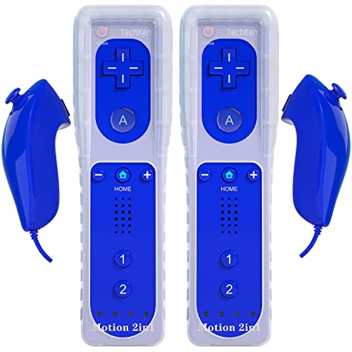 TechKen drahtlose Fernbedienung und Nunchuck,Spiel-Joysticks mit integriertem Motion Plus-Controller für Wii & Wii U 2 dunkelblau von TechKen