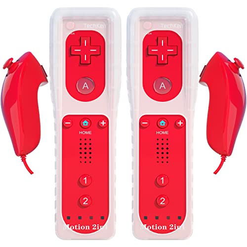 TechKen drahtlose Fernbedienung und Nunchuck,Spiel-Joysticks mit integriertem Motion Plus-Controller für Wii & Wii U 2 rot von TechKen