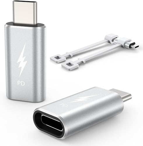 TechMatte 2 Pack Lightning auf USB-C Adapter, PD Schnellladung kompatibel mit Phone 15/Plus/Pro/Pro Max und mehr Typ-C-Geräten, unterstützt Datenübertragung, nicht OTG, Silber von TechMatte