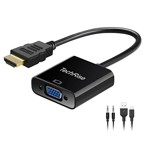 TechRise HDMI auf VGA, Vergoldeter High-Speed 1080P Active HDTV HDMI auf VGA Adapter Konverter Stecker auf Buchse mit 3.5mm Audio und Micro-USB-Kabel, HDMI Adapter für Laptop, PC, MacBook und mehr von TechRise