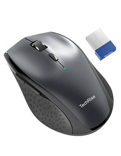 TechRise Kabellose Maus Laptop Silent,4800 DPI Optisch Leise 2.4G Ergonomische Computer Maus,30 Monate Batterie,6 Tasten Kabellose Maus,Tragbare Optische USB Maus PC Windows Mac Chromebook (Grau) von TechRise