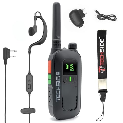 Techside TS-T2 Professionelles Walkie-Talkie mit 16 PMR446-Kanälen (Freie Nutzung) | VOX mit 5 Stufen | Automatische Kanalsuche | Ohrhörer und USB-Ladegerät Voll ausgestattet von TechSide